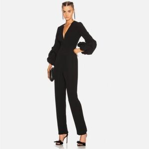 ALEXIS Black V-Neck Maximila Ruched-Sleeve Crepe Jumpsuit Medium (M) Holiday